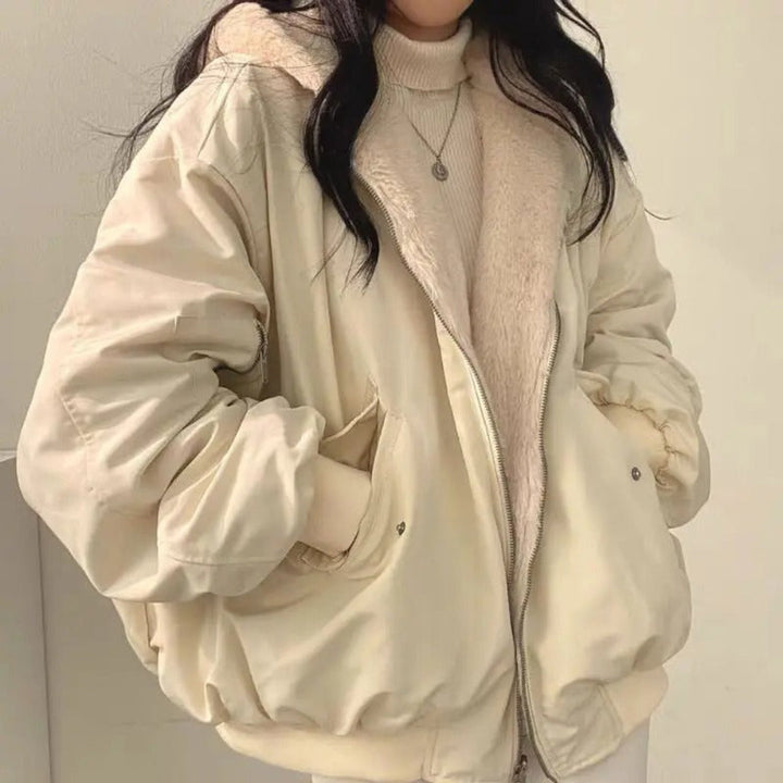Women’s Oversized Bomber Jacket – Hooded Utility Layer for Casual Winter Wear