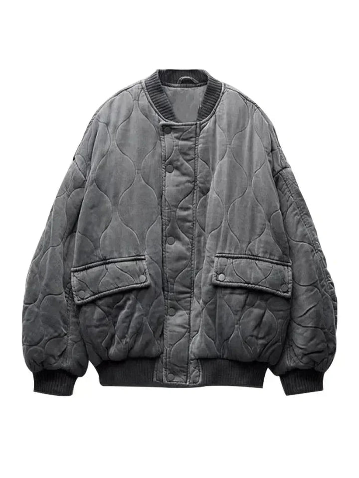 Oversized Quilted Women's Bomber Jacket with Press Studs