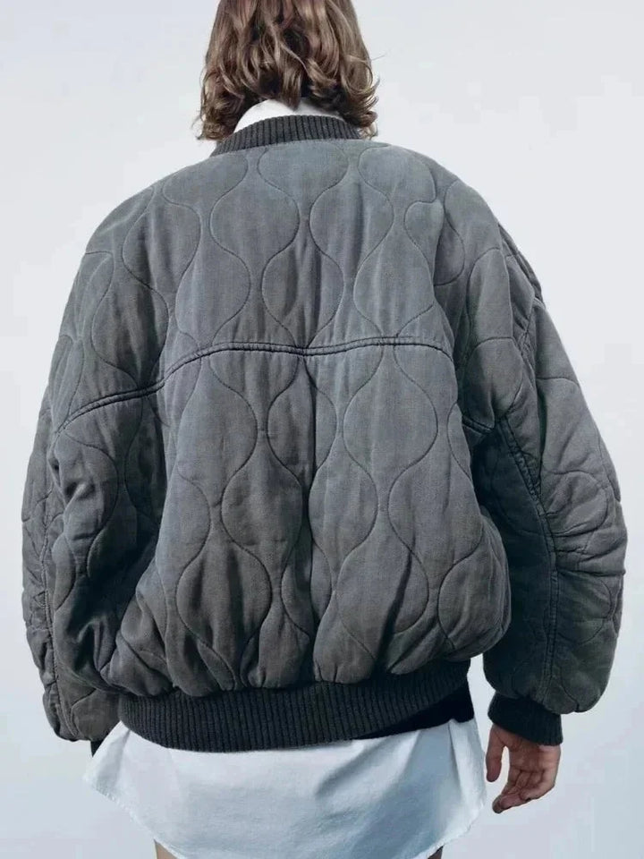Oversized Quilted Women's Bomber Jacket with Press Studs