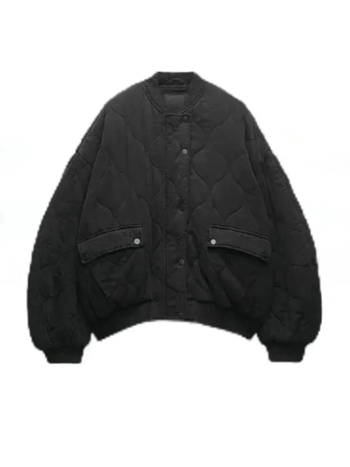 Oversized Quilted Women's Bomber Jacket with Press Studs