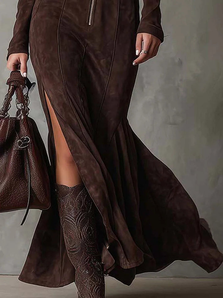 Lyla | Women's Long Sleeve Belted Maxi Party Dress Zip-Front