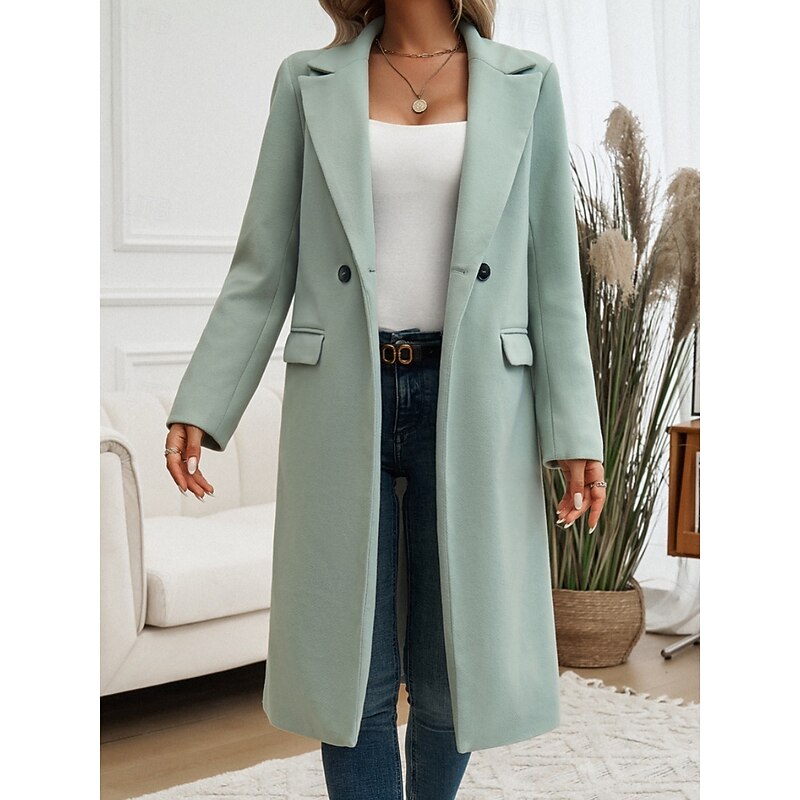 Walpurga | Women's Long Coat Straight Cut Notch Lapel Flap Pockets
