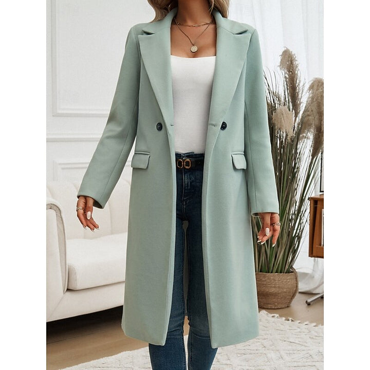 Walpurga | Women's Long Coat Straight Cut Notch Lapel Flap Pockets