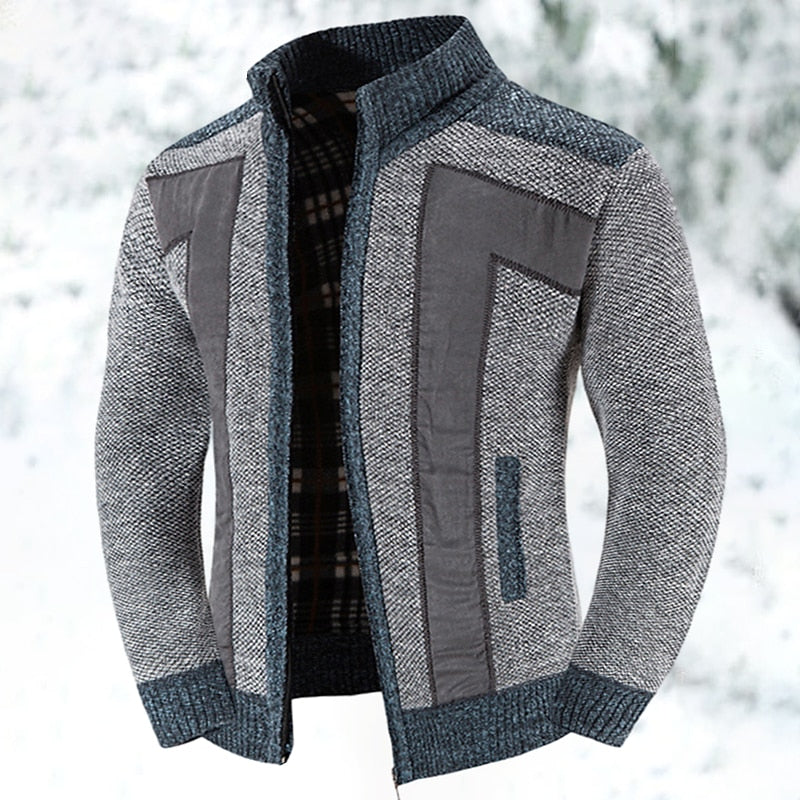 Bryson | Men's Zip-Up Knit Cardigan Brushed Lining Stand Collar Pockets