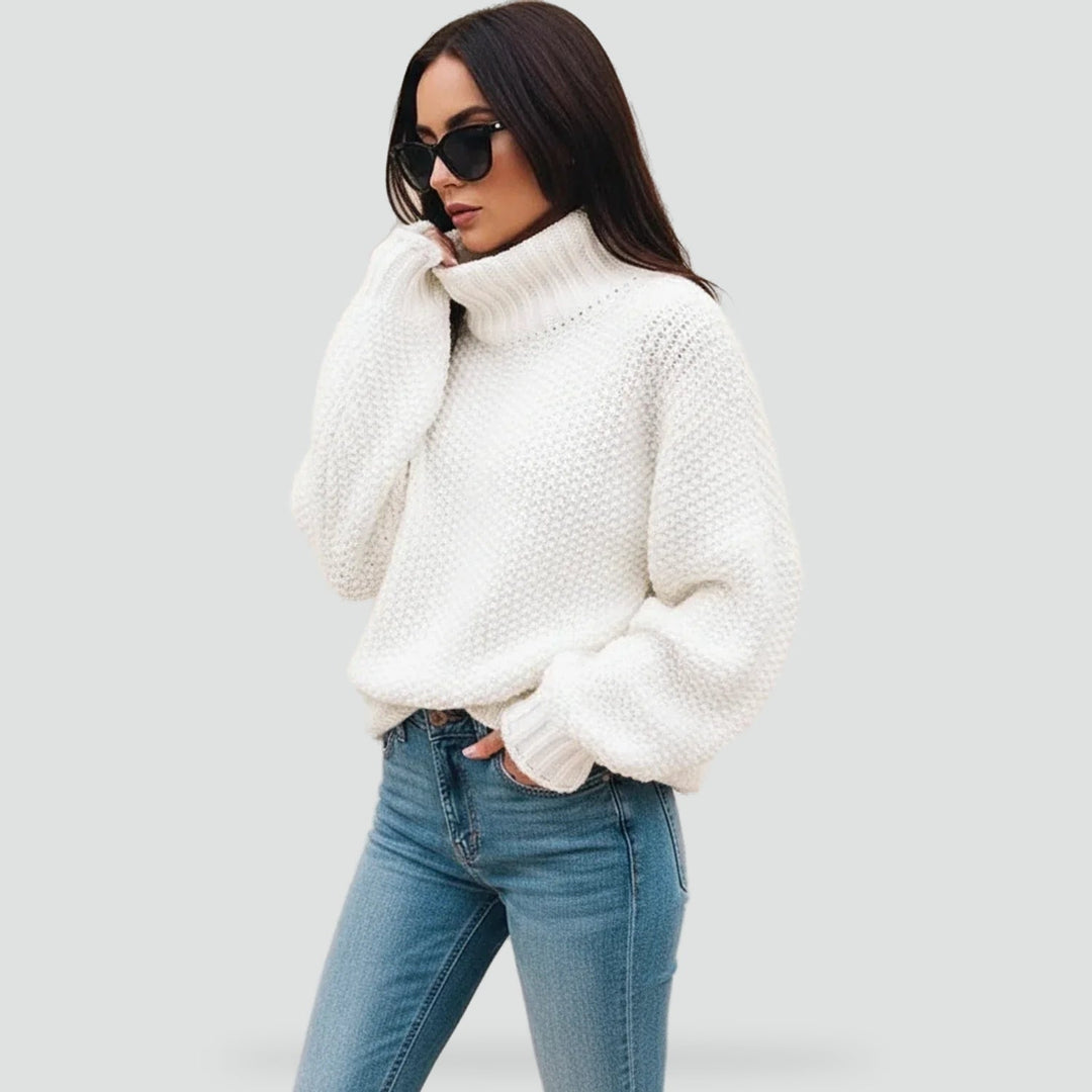 Rosamund | Women's Chunky Roll Neck Jumper Cropped Fold-Over Collar