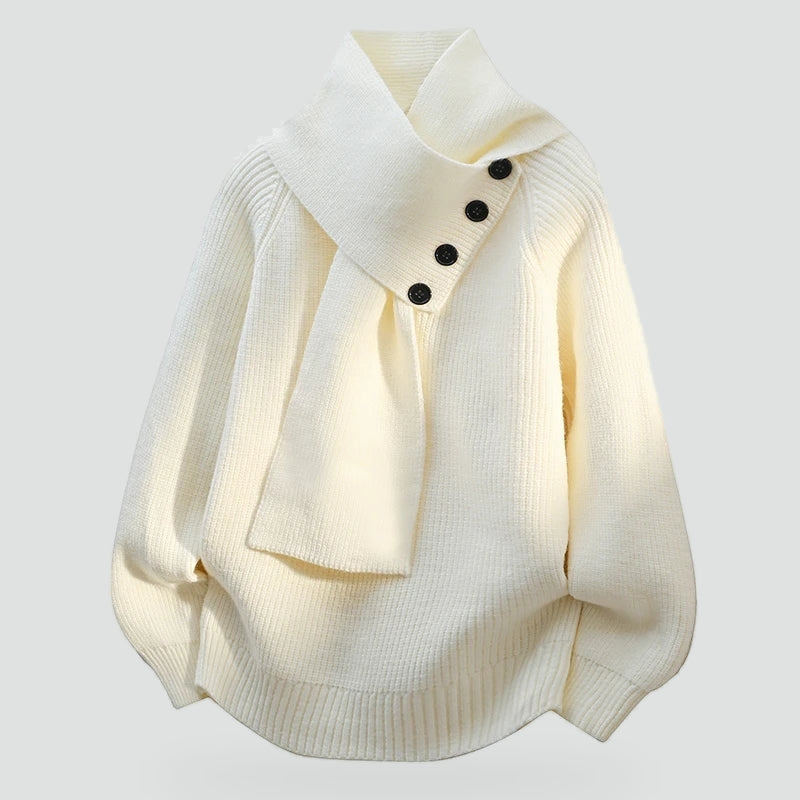 Naomi | Women's Knitted Shawl Collar Jumper Buttoned Balloon Sleeves