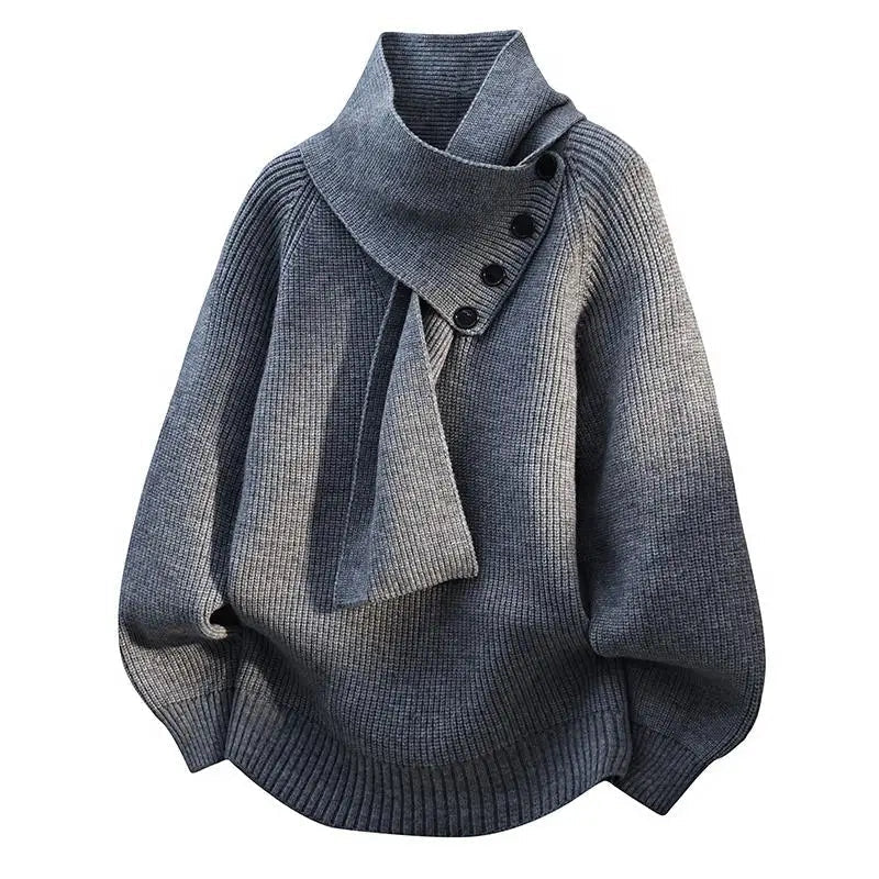 Naomi | Women's Knitted Shawl Collar Jumper Buttoned Balloon Sleeves