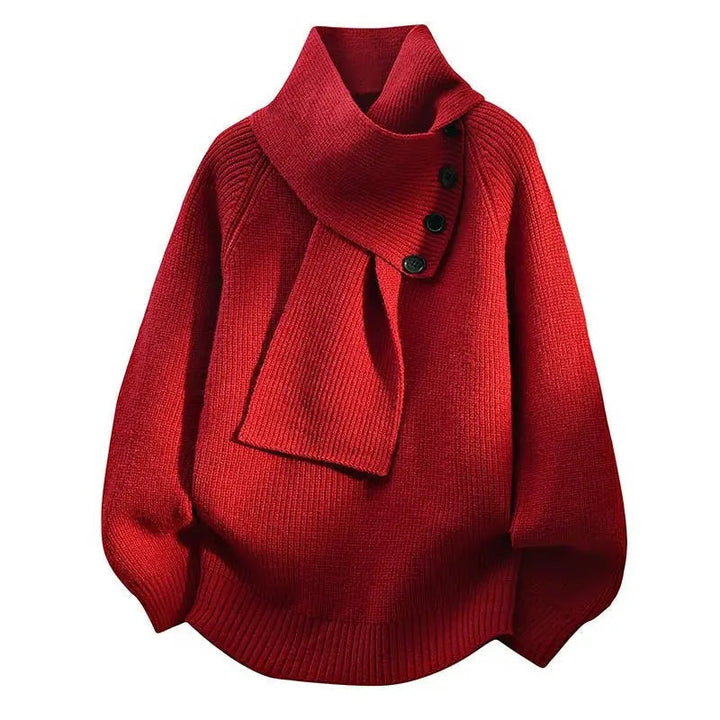 Naomi | Women's Knitted Shawl Collar Jumper Buttoned Balloon Sleeves