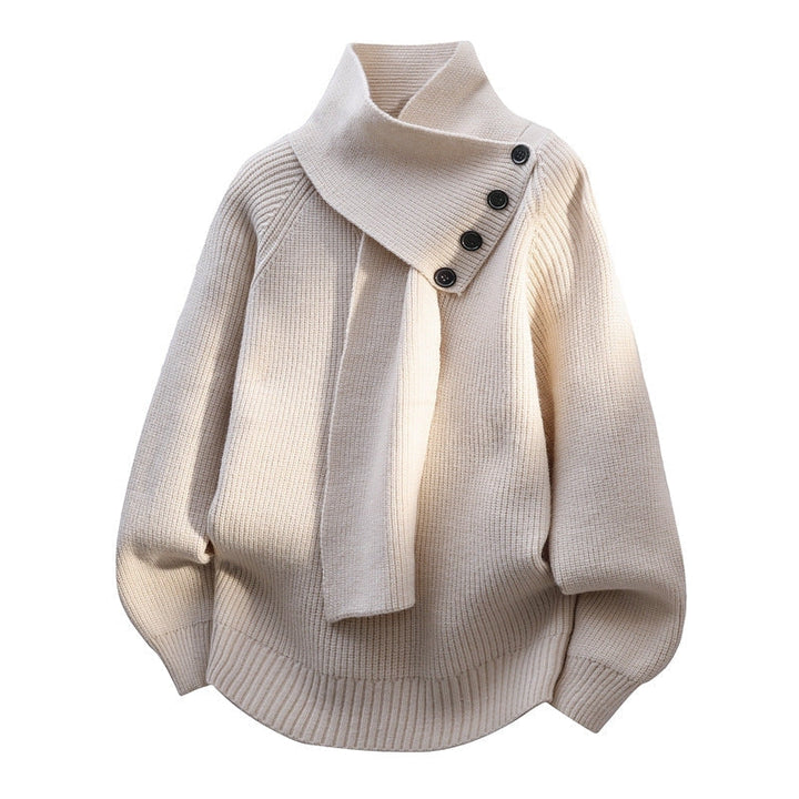 Naomi | Women's Knitted Shawl Collar Jumper Buttoned Balloon Sleeves