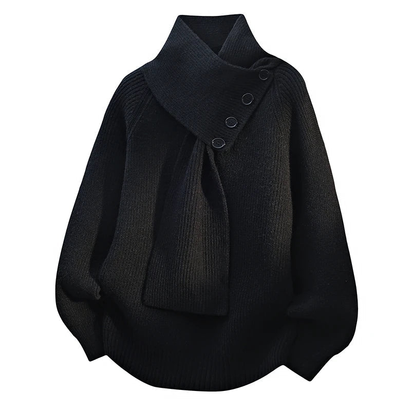 Naomi | Women's Knitted Shawl Collar Jumper Buttoned Balloon Sleeves