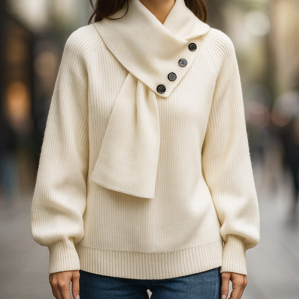 Naomi | Women's Knitted Shawl Collar Jumper Buttoned Balloon Sleeves