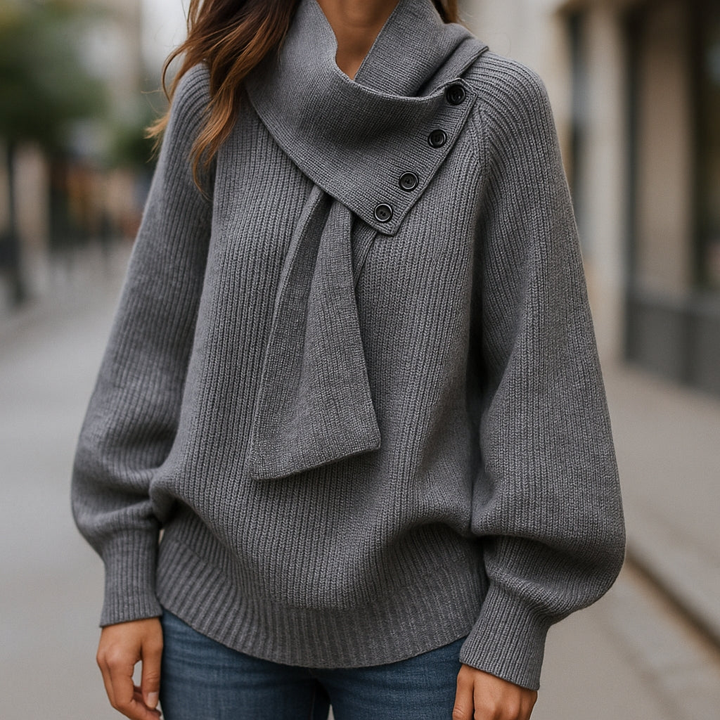 Naomi | Women's Knitted Shawl Collar Jumper Buttoned Balloon Sleeves