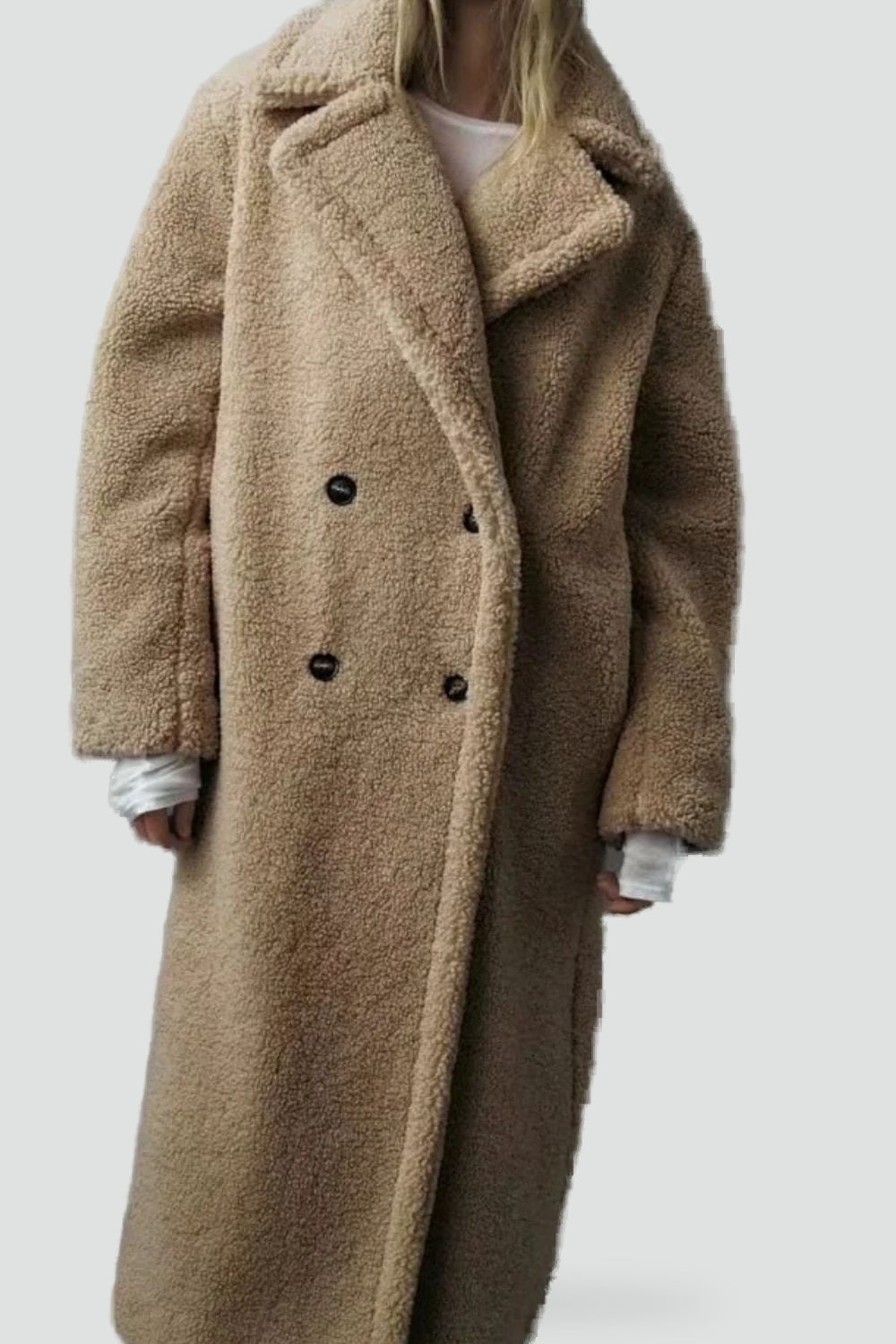 Rose | Women's Long Teddy Coat Faux Fur Double-Breasted Lapels