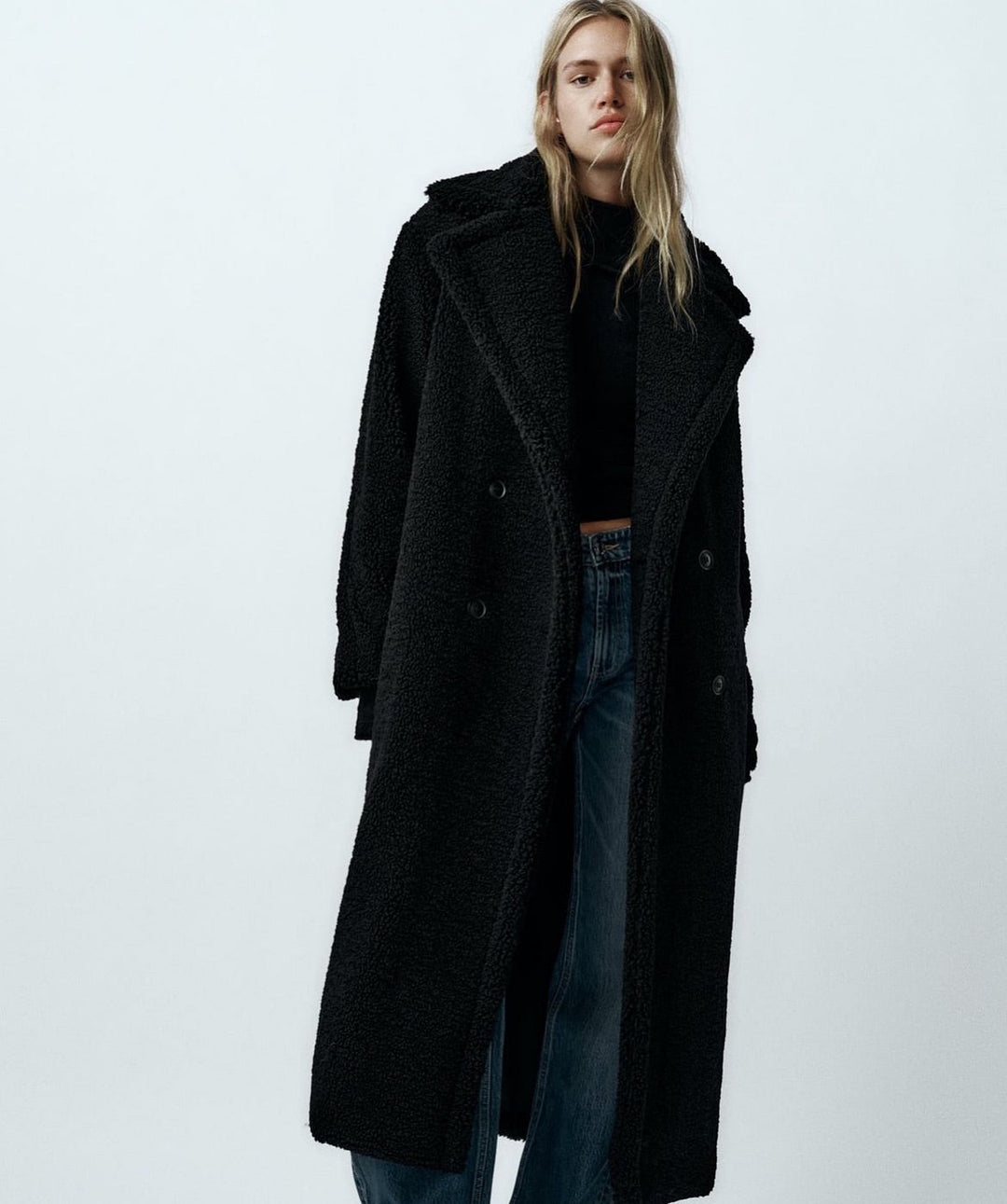 Rose | Women's Long Teddy Coat Faux Fur Double-Breasted Lapels