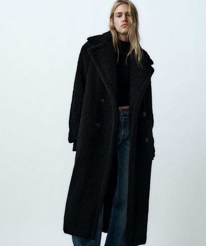 Rose | Women's Long Teddy Coat Faux Fur Double-Breasted Lapels