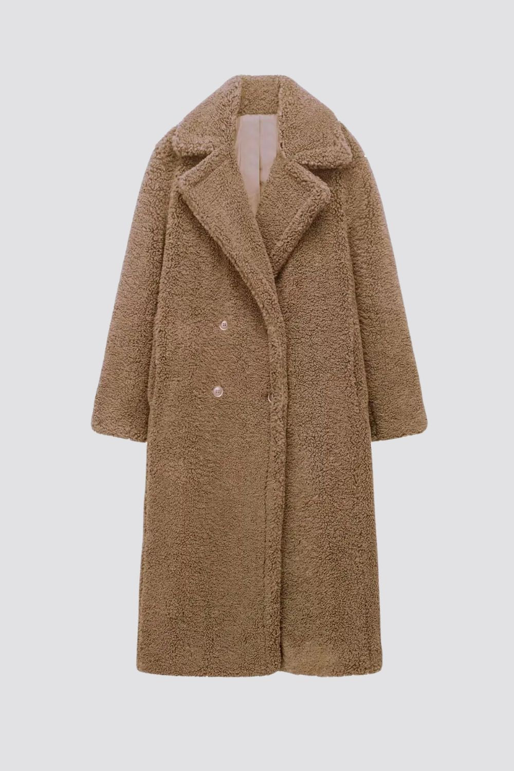 Rose | Women's Long Teddy Coat Faux Fur Double-Breasted Lapels