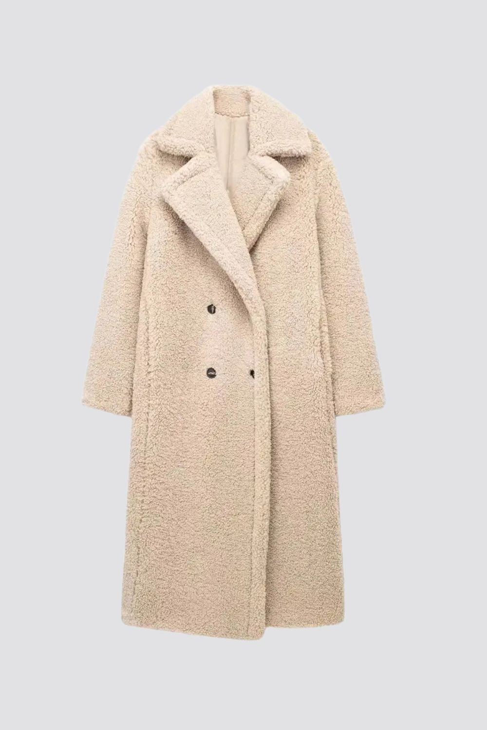 Rose | Women's Long Teddy Coat Faux Fur Double-Breasted Lapels
