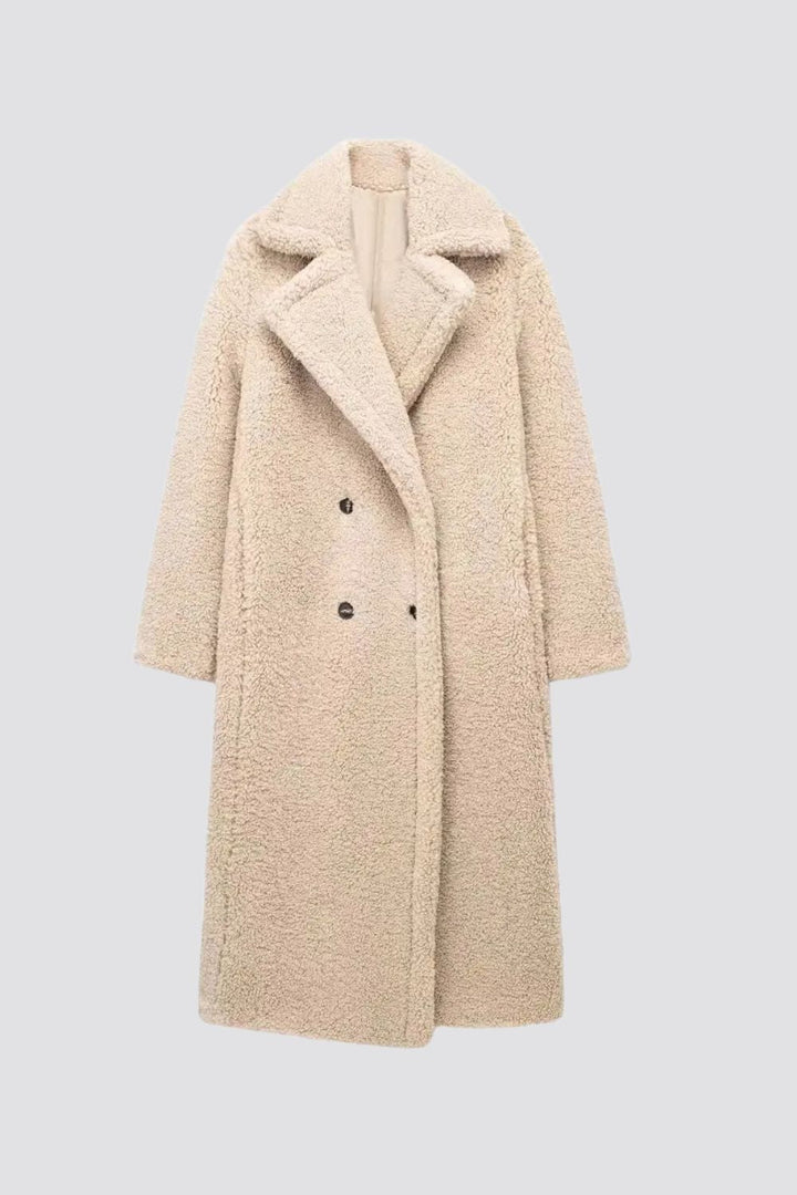 Rose | Women's Long Teddy Coat Faux Fur Double-Breasted Lapels