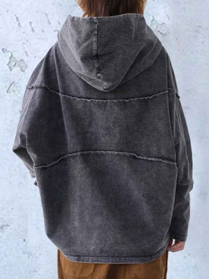 Reinhilde | Women's Oversized Washed Hoodie Draped Hood Side Pockets