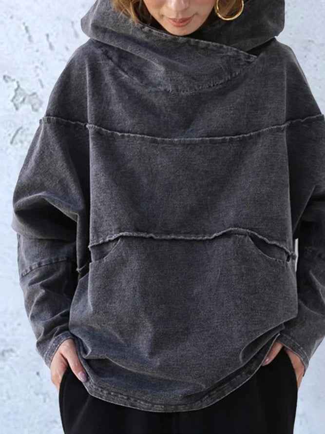 Reinhilde | Women's Oversized Washed Hoodie Draped Hood Side Pockets