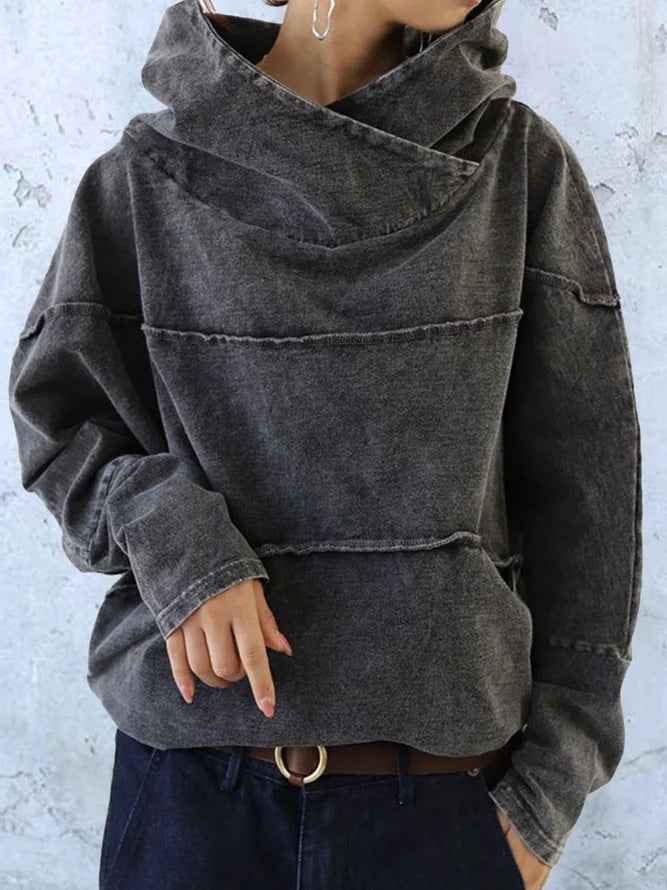 Reinhilde | Women's Oversized Washed Hoodie Draped Hood Side Pockets