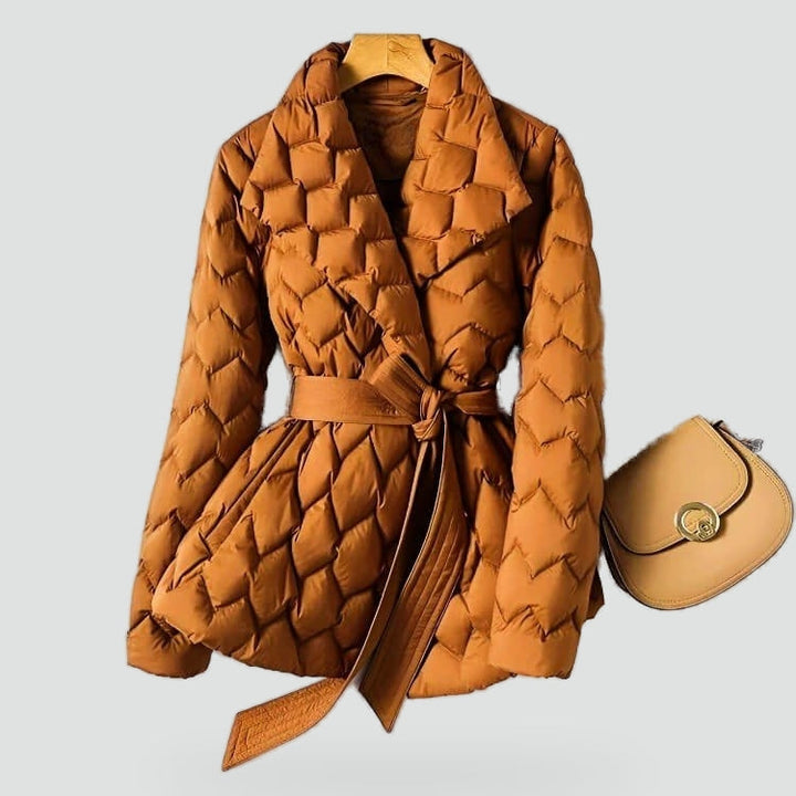 Ophelia | Women's Belted Quilted Down Puffer Jacket Lapel Collar
