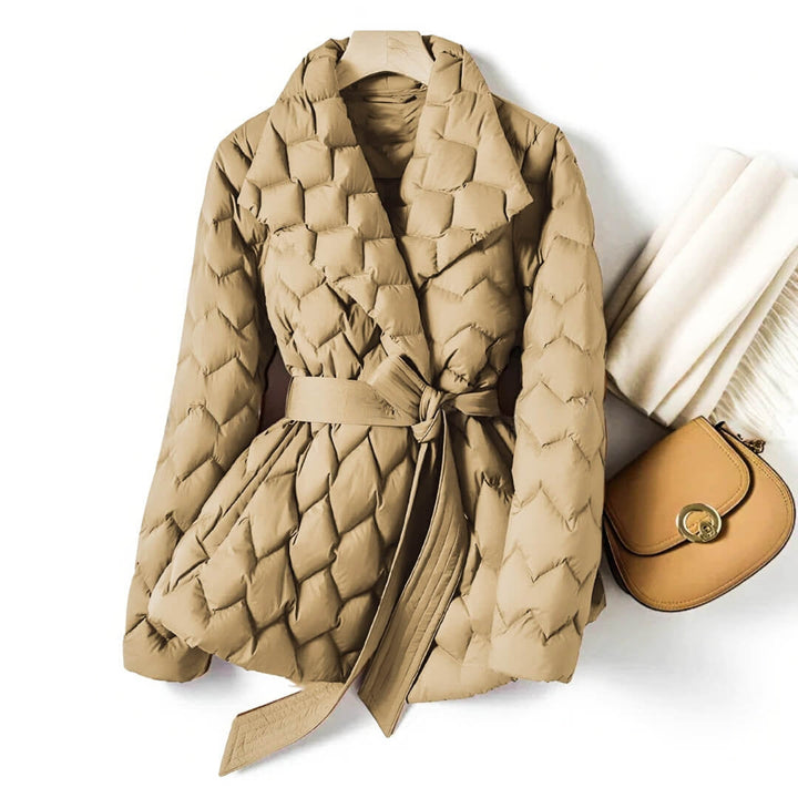 Ophelia | Women's Belted Quilted Down Puffer Jacket Lapel Collar