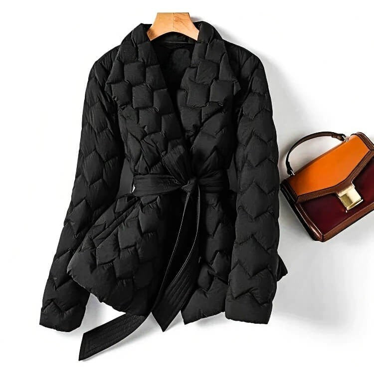Ophelia | Women's Belted Quilted Down Puffer Jacket Lapel Collar