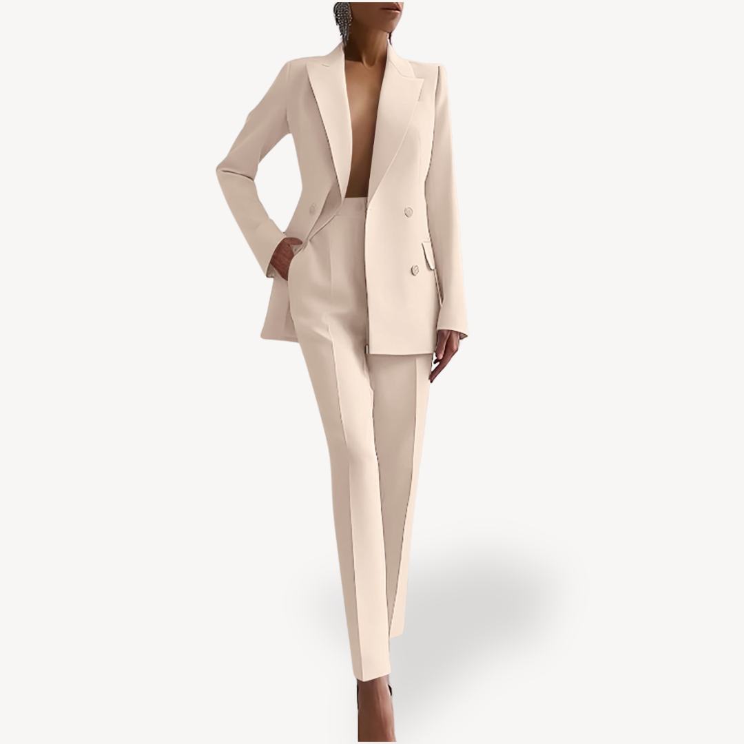 Women’s Tailored Trouser Suit – Double-Breasted Blazer Set for Business and Evening Wear