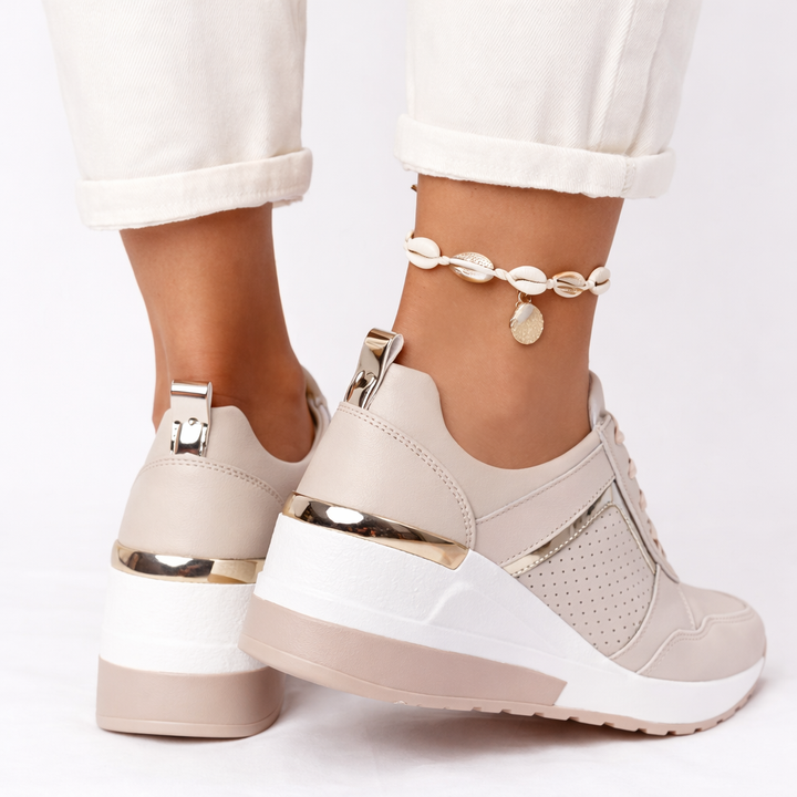 Cora | Women's Lace-Up Wedge Trainers Perforated Cushioned Sole