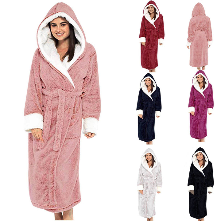 Women's Hooded Fleece Robe with Belt