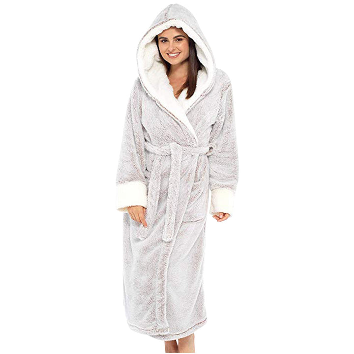 Women's Hooded Fleece Robe with Belt