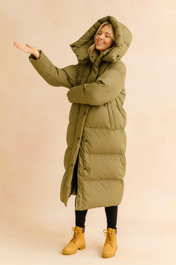 Women's Long Quilted Winter Jacket with Hood