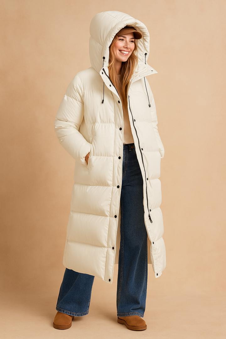 Women's Long Quilted Winter Jacket with Hood