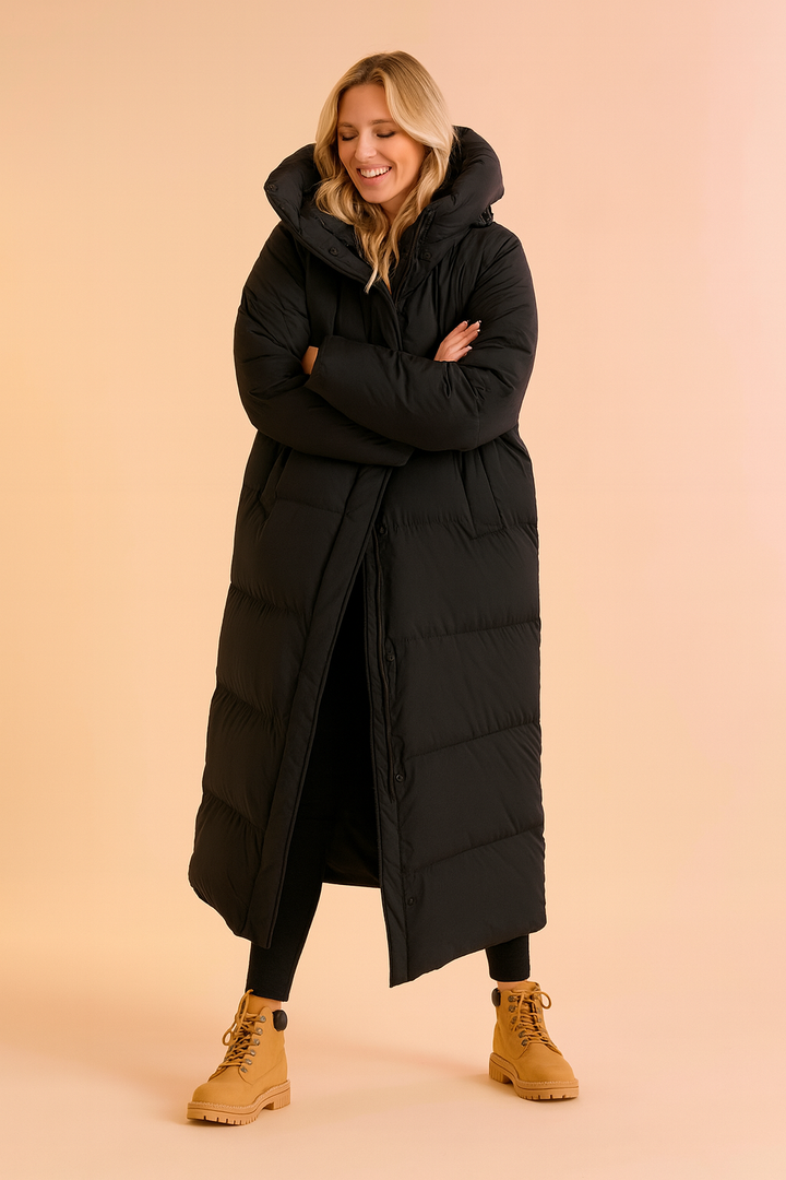 Women's Long Quilted Winter Jacket with Hood