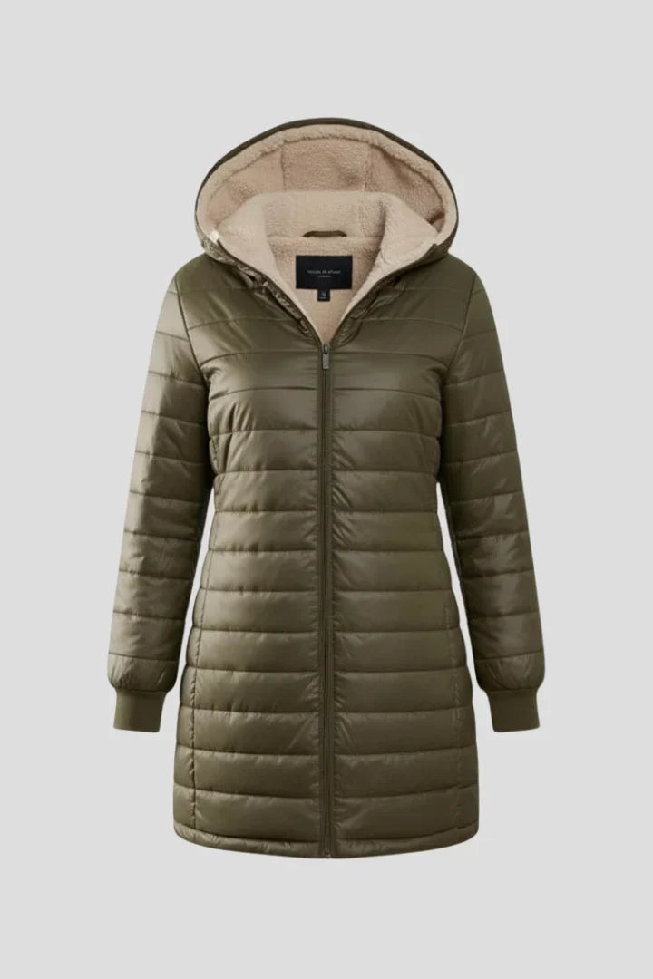Irmtraud | Women's Long Quilted Jacket Teddy-Lined Hood Full Zip