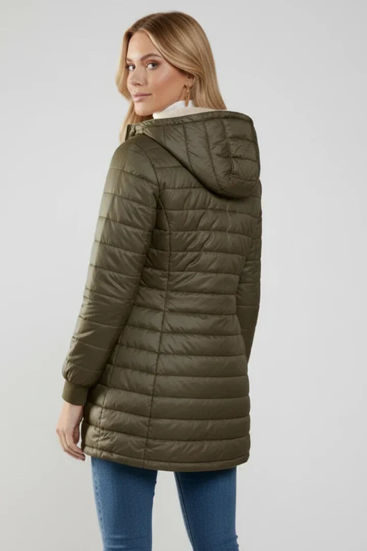 Irmtraud | Women's Long Quilted Jacket Teddy-Lined Hood Full Zip