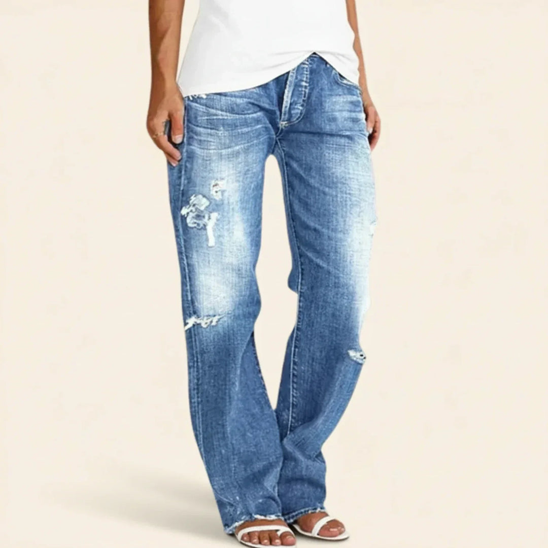 Catherine Ripped High-Rise Straight Jeans