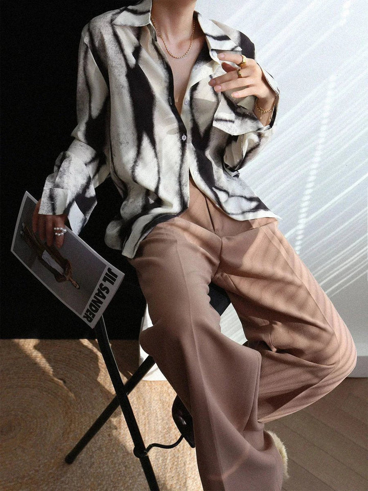 Aria | Women's Abstract Print Long-Sleeve Vintage Blouse