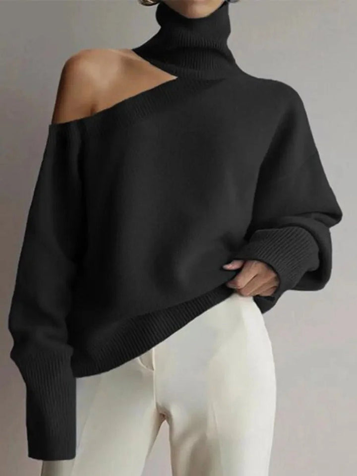 Emily | Women's Asymmetric Cold-Shoulder Roll Neck Knitted Jumper