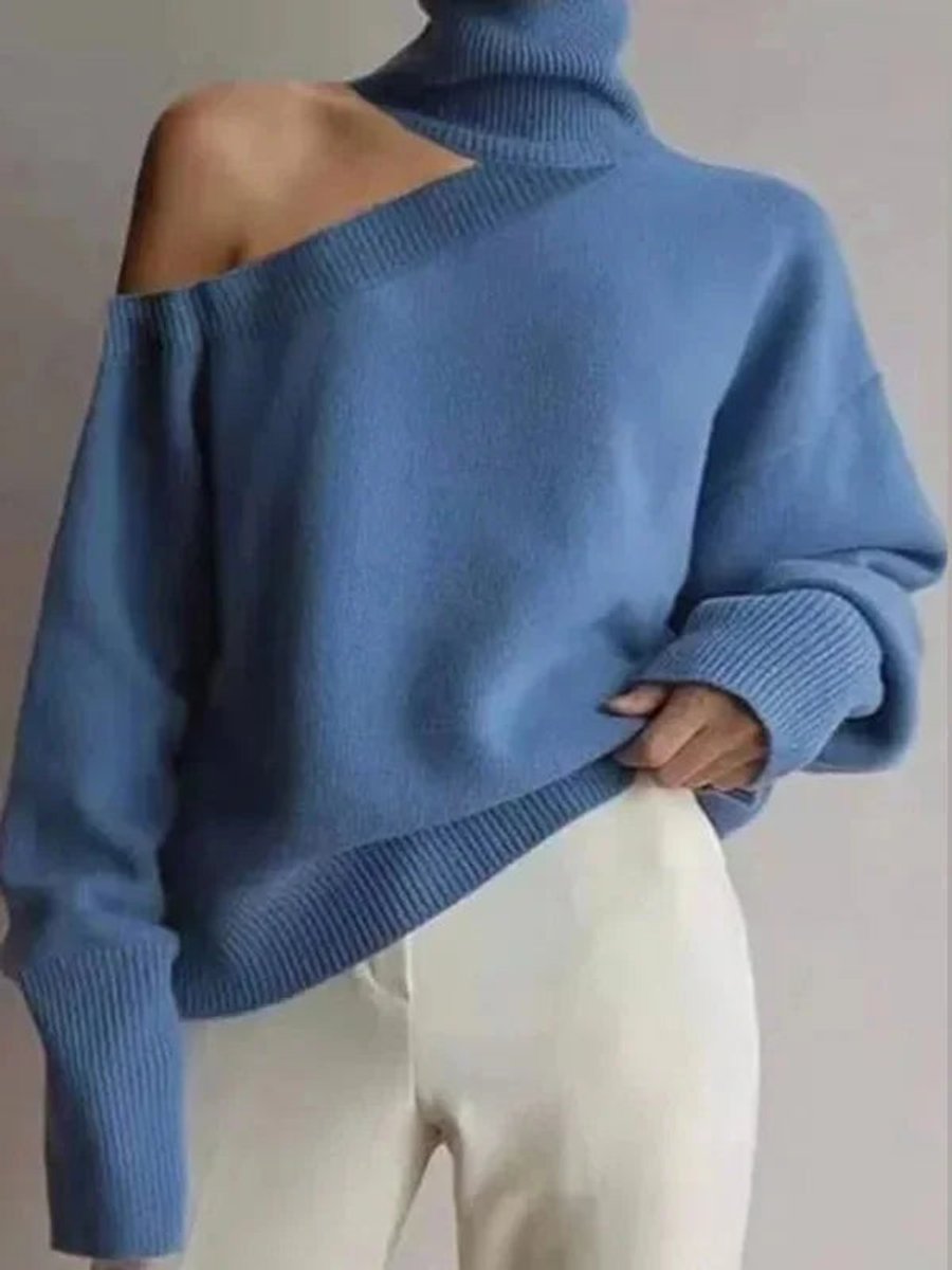 Emily | Women's Asymmetric Cold-Shoulder Roll Neck Knitted Jumper