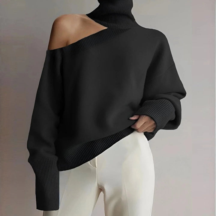Emily | Women's Asymmetric Cold-Shoulder Roll Neck Knitted Jumper