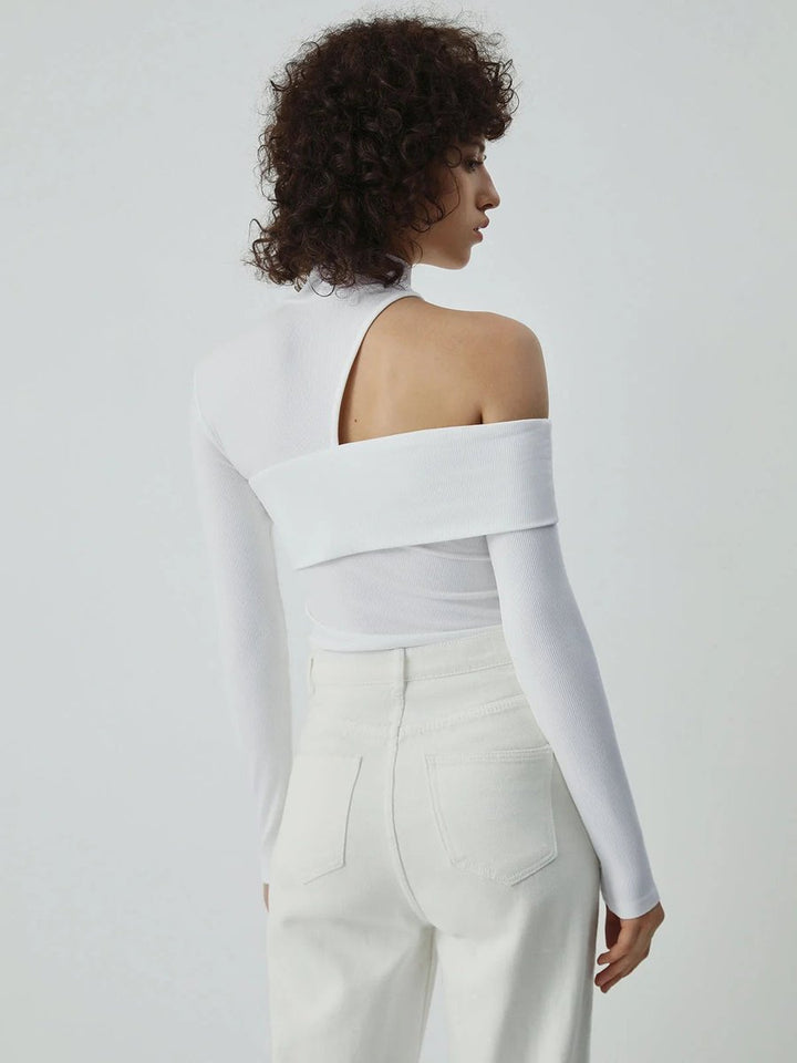 Evelyn | Women's Asymmetric Roll Neck Ribbed Knit Jumper Cut-Out Detail