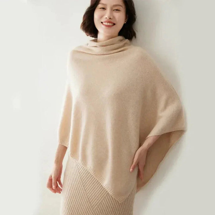 Olivia | Women's Asymmetric Roll Neck Knitted Poncho Jumper Cape