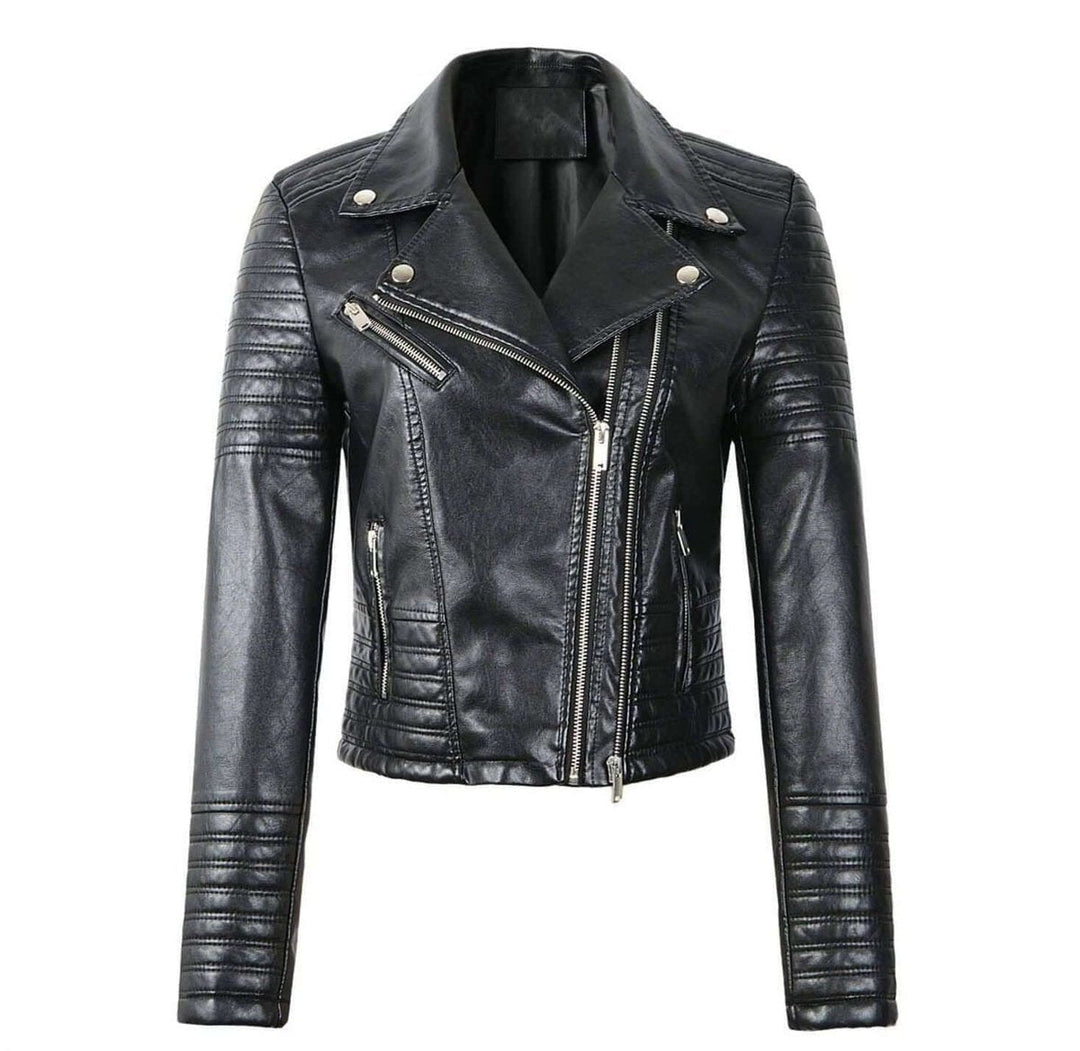 Freya | Women's Asymmetric-Zip Faux Leather Biker Coat Jacket