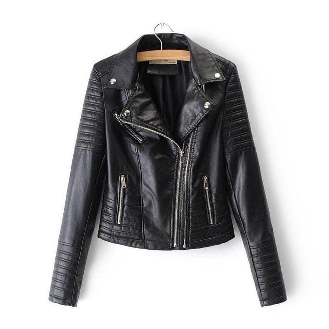 Freya | Women's Asymmetric-Zip Faux Leather Biker Coat Jacket