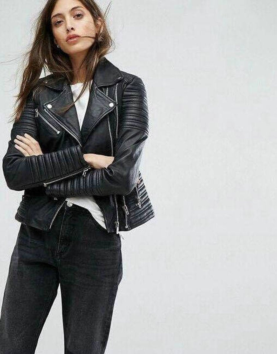Freya | Women's Asymmetric-Zip Faux Leather Biker Coat Jacket