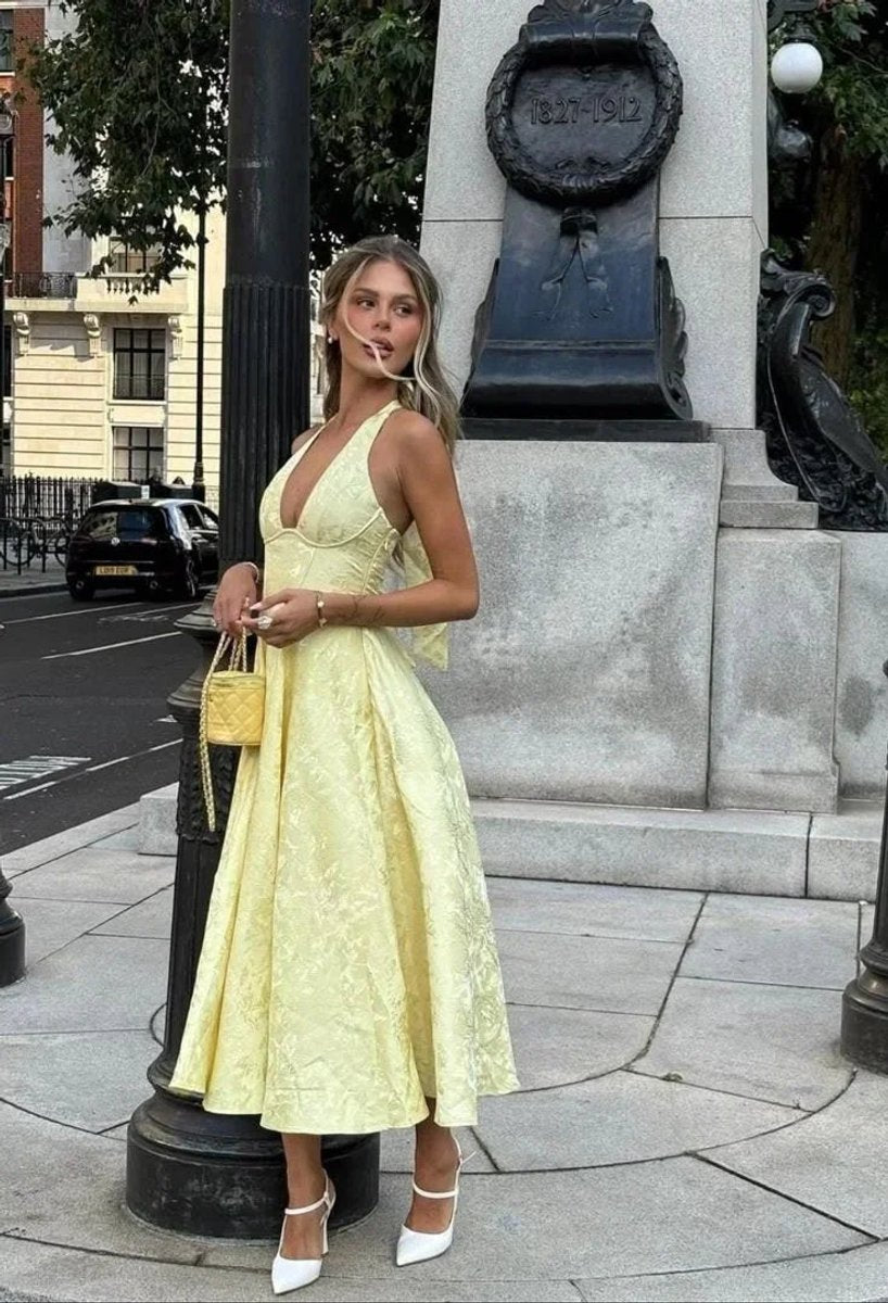 Florence | Women's Backless Pleated Midi Party Dress Elegant Evening Gown