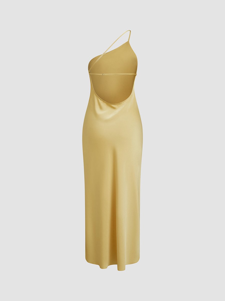 Ivy | Women's Backless Satin Slip Midi Party Dress Open Back Slit
