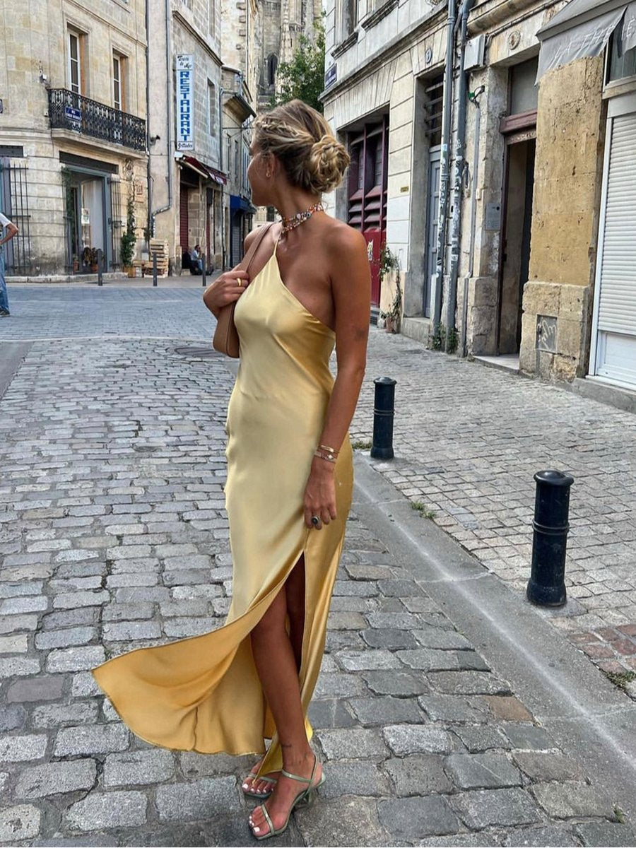 Ivy | Women's Backless Satin Slip Midi Party Dress Open Back Slit